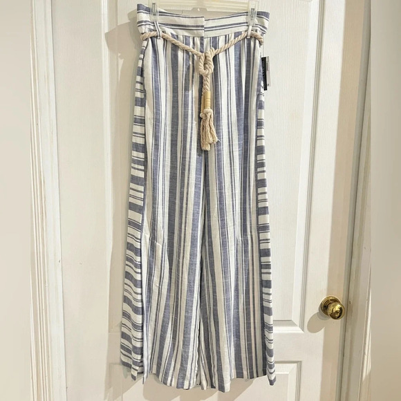 FINAL PRICE NWT Chelsea & Theodore Linen Blend Wide Leg Striped Pants - Picture 8 of 12